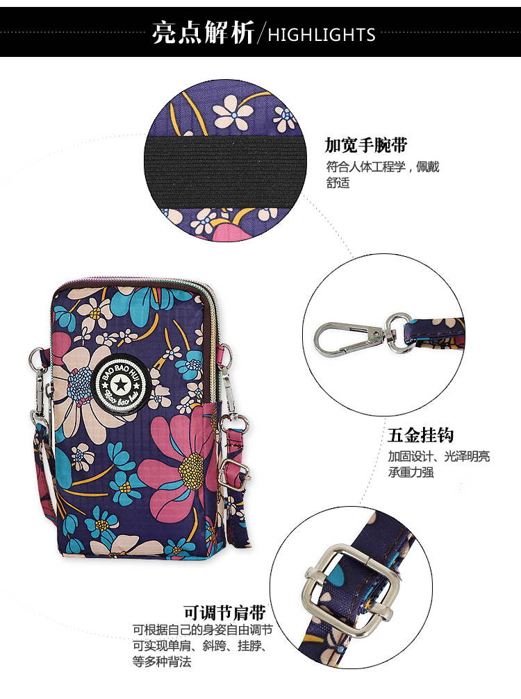 2018 new 2 dây kéo túi điện thoại nữ túi Messenger treo cổ túi điện thoại di động cổ tay coin purse key bao bì 8 Cộng Với cặp đeo chéo