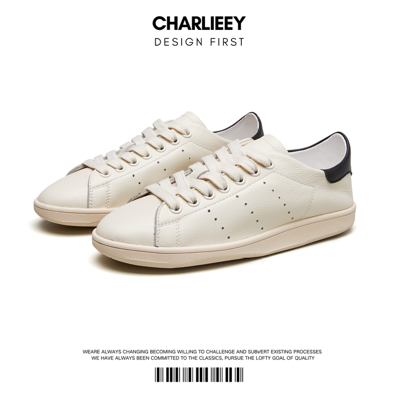 Charlieey First-Layer Cowhide White Shoes for Men and Women, Genuine Leather Casual Soft Sneakers, Spring and Summer Flat White Breathable Shoes