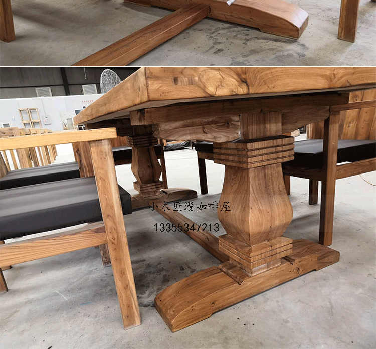 Bàn ghế cafe nam kết hợp bàn elm cũ nhà 6 người 8 người 10 người bàn hình chữ nhật nguyên khối gỗ nội thất văn phòng - Bàn bàn làm việc xếp gọn thông minh