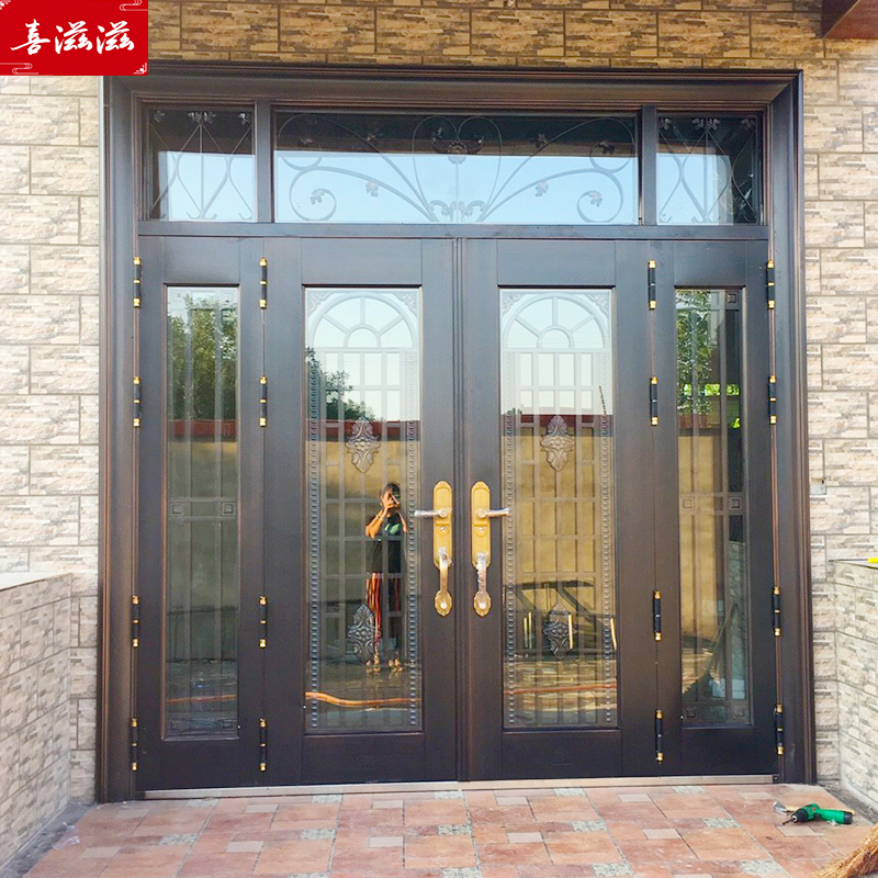 Zinc alloy villa door tempered glass door rural entry door rural self-built house entry door anti-theft door home