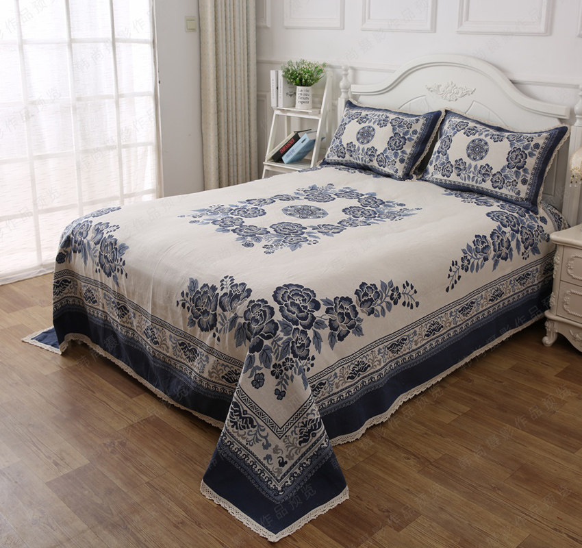 Autumn and winter pure cotton and linen coarse cloth three-piece set thick non-ball sheet peony jacquard sweat breathable breathable universal in all seasons