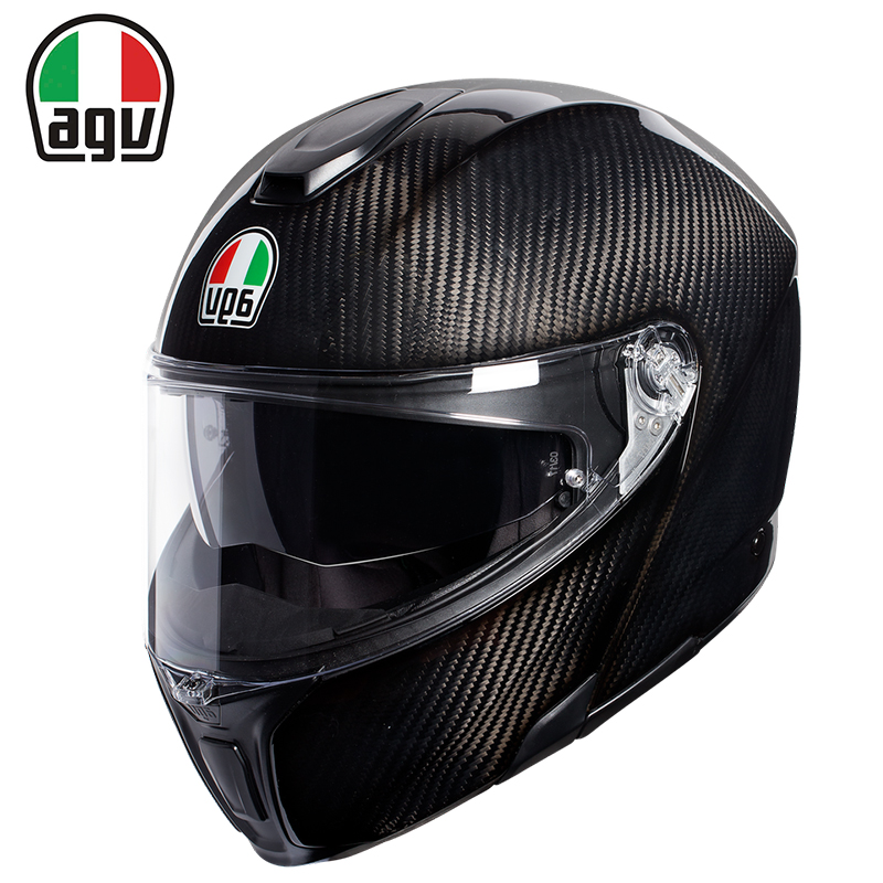 AGV Carbon fiber unveiling helmet male and female locomotive safety helmet Double lenses Locomotive Racing anti-fog All-armor Run Helmets Summer