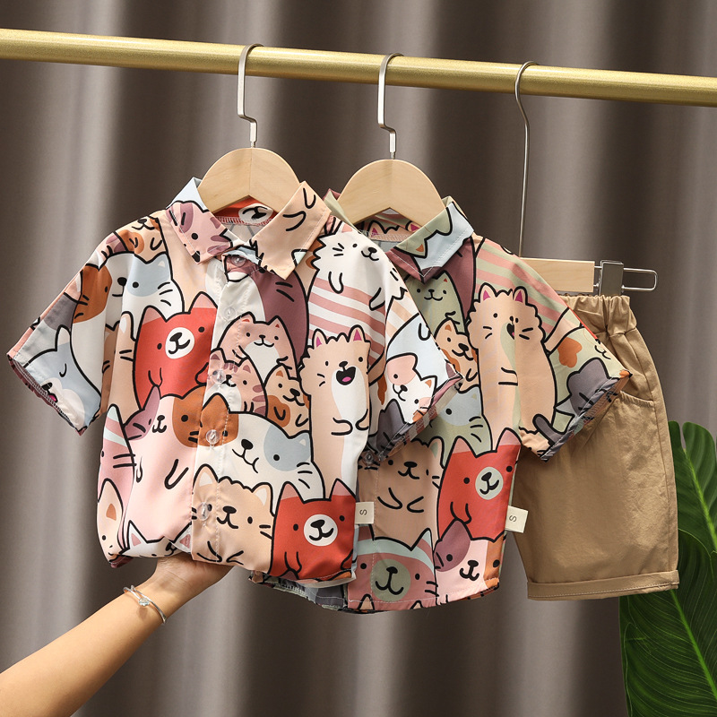 Boys summer new children's clothing short-sleeved suit 1-2-3 years old baby shirt two-piece Korean version handsome suit