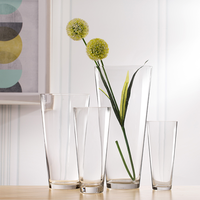 Large Transparent Wide-Mouth Floor-Standing Glass Vase European-Style Conical Clubhouse Wedding Floral Arrangement Display Counter