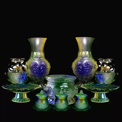 Glazed Buddha suit set for Buddha supplies household supplies full set of Buddha water supply Cup sandalwood stove for fruit plate lotus vase