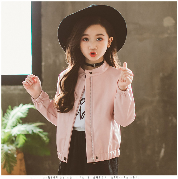 Quần áo da bé gái đại dương 7 Mặc mùa xuân và mùa thu 2019 Trẻ em mới 9 Phụ nữ lớn Trẻ em 6 Áo khoác da bé gái Pu 8 Áo khoác da áo phao dáng dài cho bé gái
