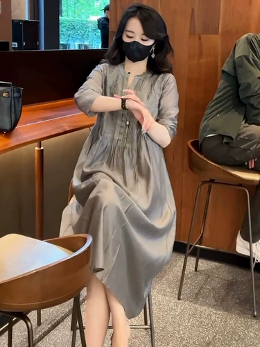 Изысканное летнее платье, юбка, изысканный стиль, с вышивкой, свободный крой