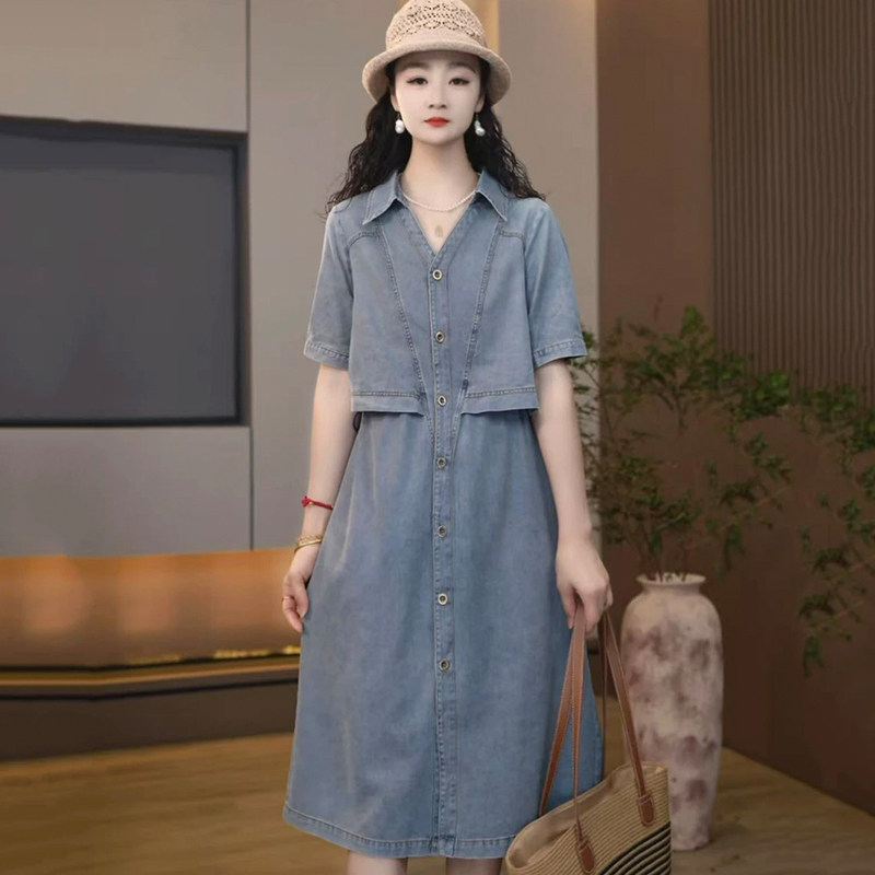 2025 new retro oversized denim dress: slimming effect guaranteed! faux  two-piece design + relaxed fit \u003d