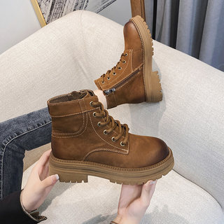 Genuine Leather Martin Boots for Women, Melard Short Boots with Plush Lining, Thick Sole, Retro Round Toe, Chunky Heel, 2025 Winter Cowhide Boots, Trendy