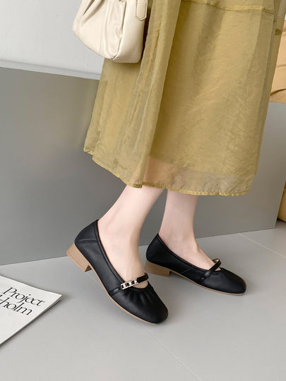 Sheepskin single shoes for women, low heel, soft leather, soft surface, soft sole, genuine leather, shallow mouth Mary Jane, comfortable and versatile pearl small leather shoes