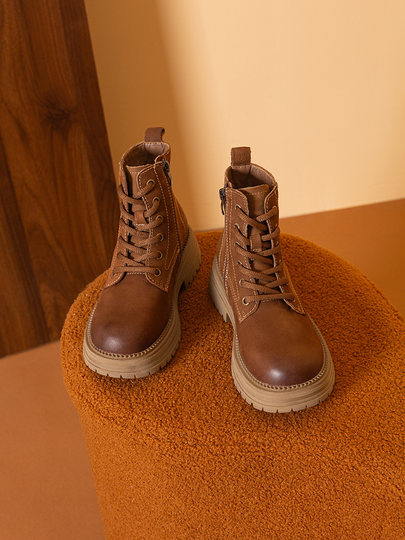 Genuine Leather Martin Boots Women's Maillard Short Boots Thick Soled Retro Round Toe Thick Heels 2025 Autumn and Winter Cow Leather Boots Trend