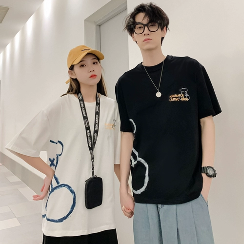 Tide, летняя парная одежда для влюбленных, небольшая дизайнерская футболка с коротким рукавом, французский стиль, с медвежатами, тренд сезона