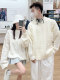 Unique Couple Outfits for Autumn and Winter 2024, White Cable Knit Sweaters for Men and Women, High-End, Lazy Style, Suitable for Marriage Registration, Thickened