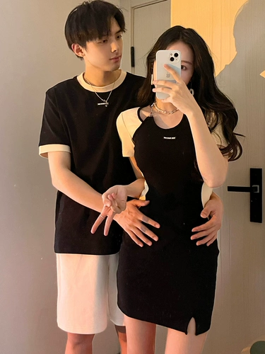 Парная одежда для влюбленных, летняя одежда, юбка, комплект, футболка с коротким рукавом, платье, коллекция 2023, по фигуре, изысканный стиль