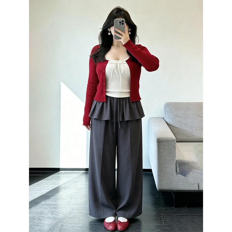 Two-Piece Style Wide-Leg Pants for Women, Summer Thin Quick-Dry Pants, Plus Size, Loose Fit, Ice Silk Casual Pants