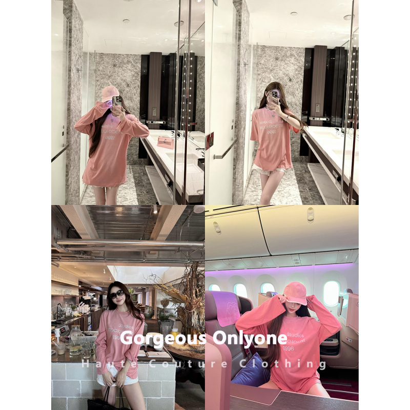 Gorgeous Onlyone Sweet Girl Oxygen! 26Ss New Pink Long Sleeve T-Shirt Women's Loose Casual Top
