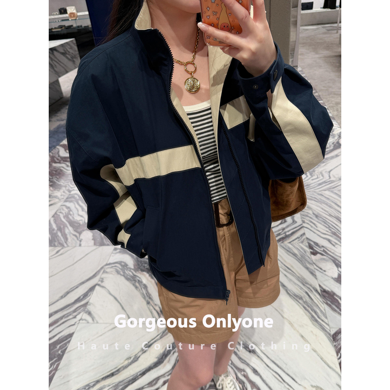 Gorgeous Onlyone26Fw Contrasting Color Stand-Up Collar Zipper Jacket Women's Sports Casual Style Long-Sleeved Top Gorgeous Onlyone26Fw Contrasting Color Stand-Up Collar Zipper Jacket Women's Sports Casual Style Long-Sleeved Top