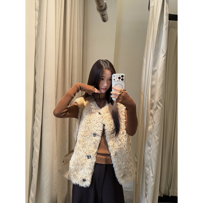 Ruan Xiaomi Smileme【Sunset Golden】Plush Vest for Women 2026 Autumn/Winter New Style Sleeveless Outerwear