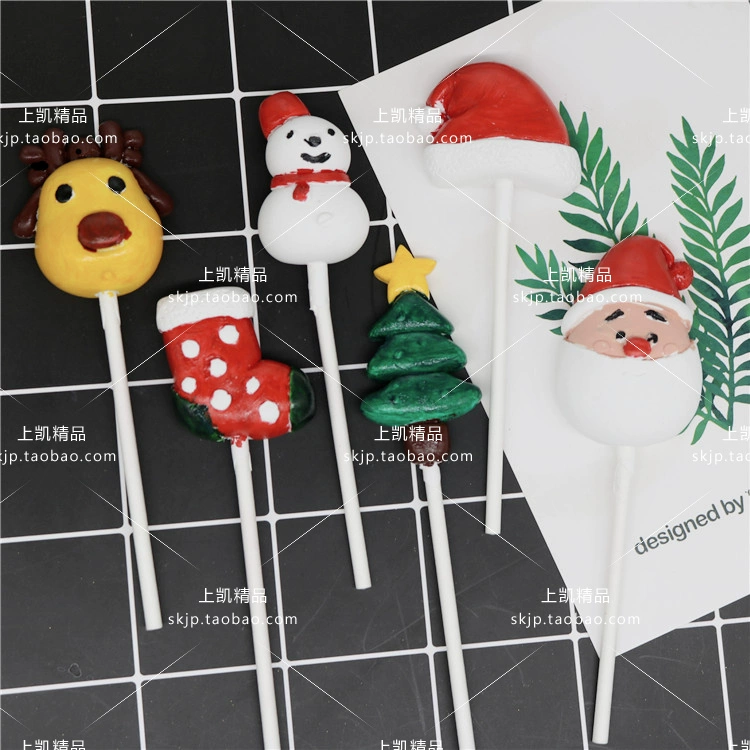 Giáng sinh Lollipop Series Khuôn sô cô la Khuôn silicone cho Ông già Noel Người tuyết Mũ khởi động cây thông Noel - Kính khung