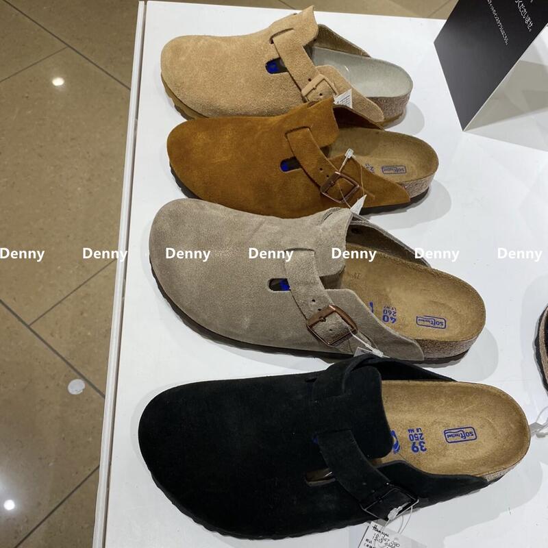 Shanghai In-Stock | Official Genuine Product | Narrow Version Birkenstock-Style Half-Slipper Women's Shoes with Cork Sole, Genuine Leather Closed-Toe Sandals for Men