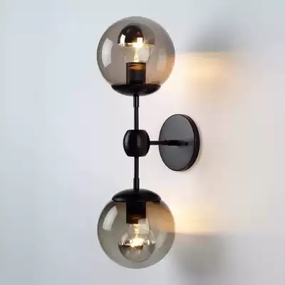 American retro glass wrought iron magic bean wall lamp Nordic simple living room study bedroom bedside lamp Corridor light