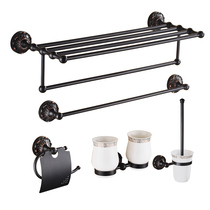 European and American black antique towel bar Toilet brush shelf Bathroom all copper hardware pendant set free hole