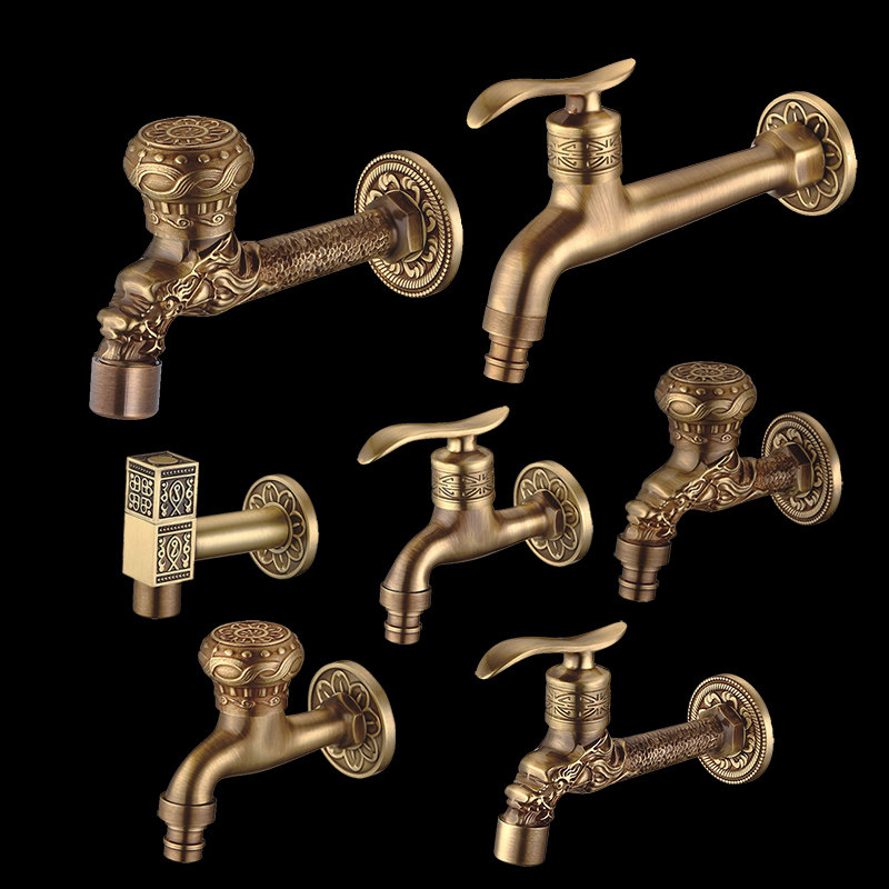 Eurostyle antique full bronze dragon-shaped carved flower tap washing machine lengthened mop pool single cold water faucet quick opening
