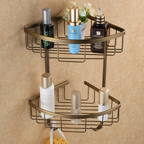 European style bathroom Rose gold plated black antique color full copper bathroom shelf Hand washing toilet double-layer corner basket wall hanging