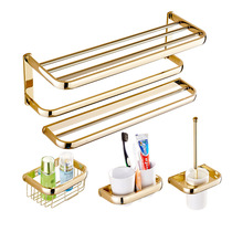 Nordic simple bathroom Golden towel rack Toilet Toilet brush set Bathroom all copper hardware pendant free hole