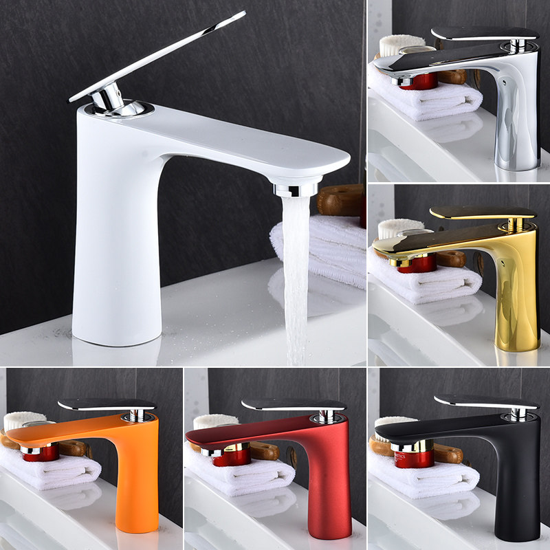 Simple personality bathroom cabinet black and white gold color hot and cold all copper table up and down hand washing powder room wash basin faucet