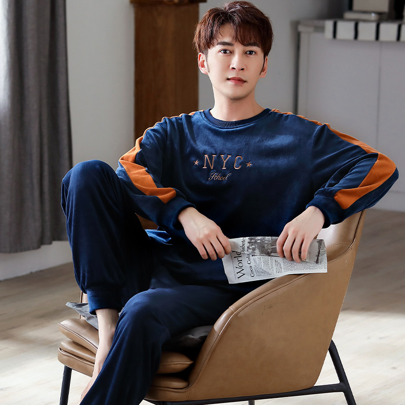 Island velvet pajamas men's autumn and winter coral velvet thin sports outerwear home wear flannel warm plus size