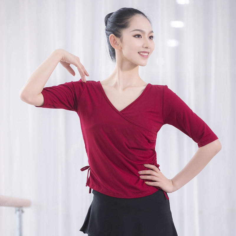 Dance practice clothes top women's national dance dance clothes black body rhyme teacher basic training clothing modal sleeves