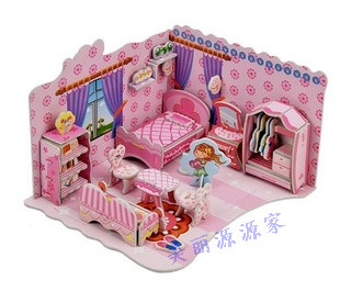 3D stereoscopic home model toy puzzle Children's Puzzle Bedroom Bathroom Living Room Kitchen Aircraft Tank Car