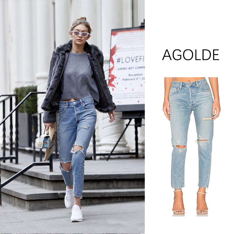 American Agolde 2022 Summer Gigi Style High-Waisted Slimming Ripped Cropped Straight-Leg Boyfriend Jeans