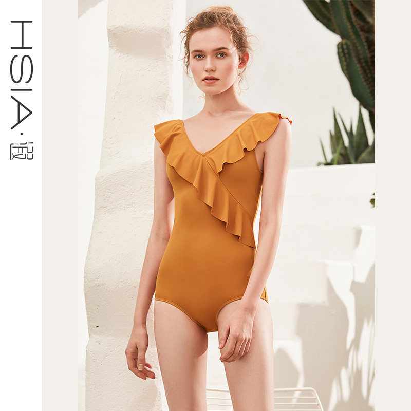 HSIA Sexy Hyphens Swimsuit Woman Conservative Beauty Back Retro Small And Slim Spa Swimsuit