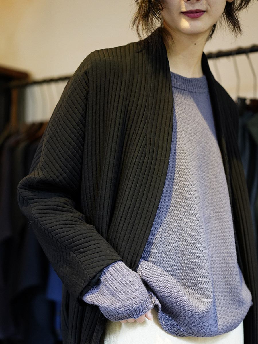 Cha Official) Cortana Sake coat Wool Cotton Quilted Striped Cardigan Jacket