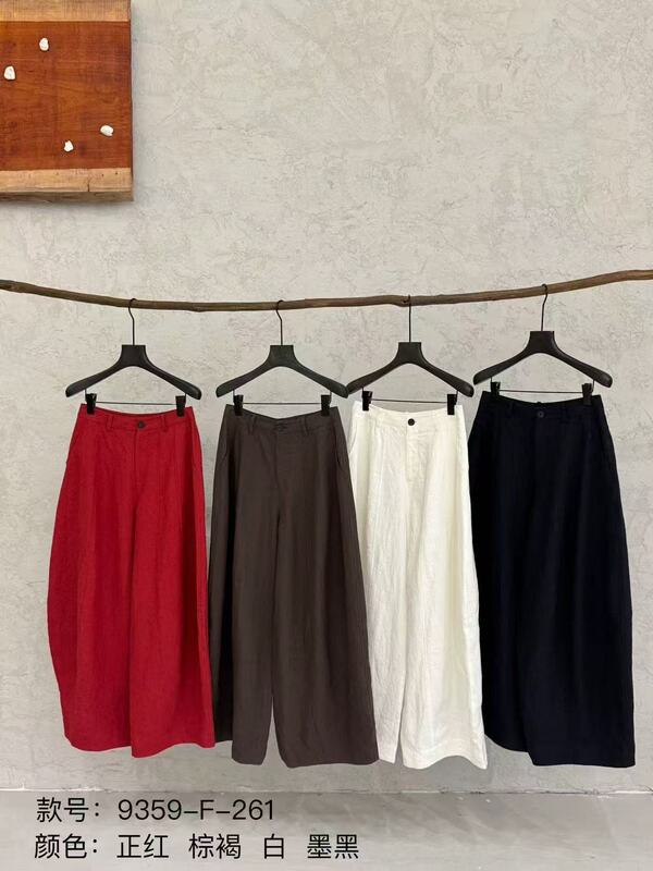 Dvz High-Quality 2026 Summer Versatile Loose Casual Minimalist Relaxed Linen Wide-Leg Pants 9359