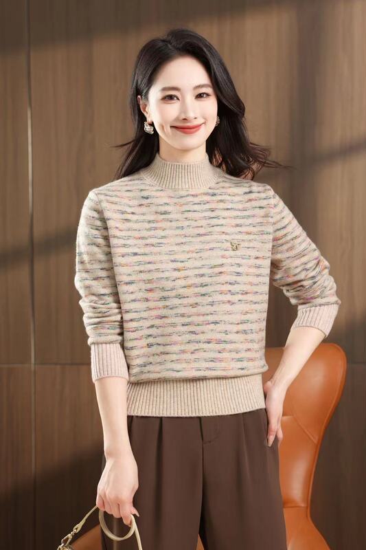 Shuanglu Wool Sweater, Genuine Product from the Store, New Winter Women's Half-Turtleneck Sweater, Loose and Thick Pullover, Fashionable, Warm and Sweet