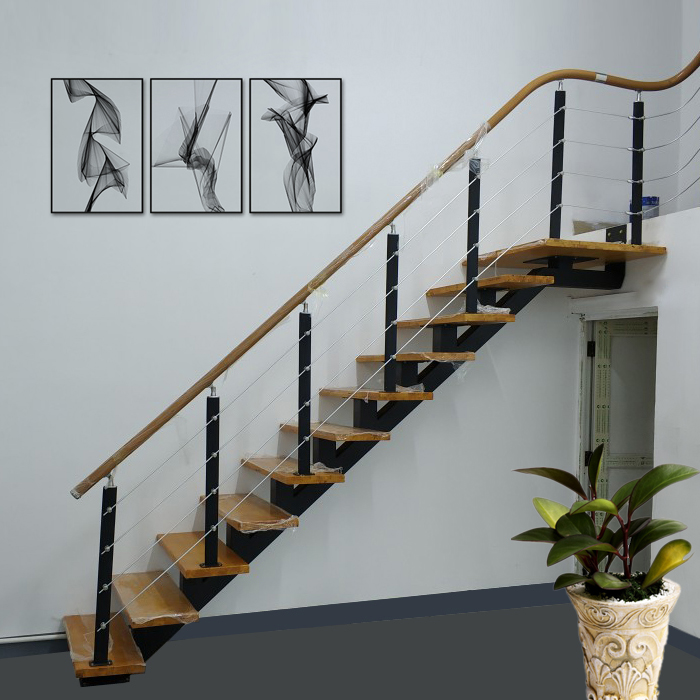 Inclined straight beam steel wood stairs Straight ladders loft Villa Living Room Indoor Duplex armrest Step modern overall