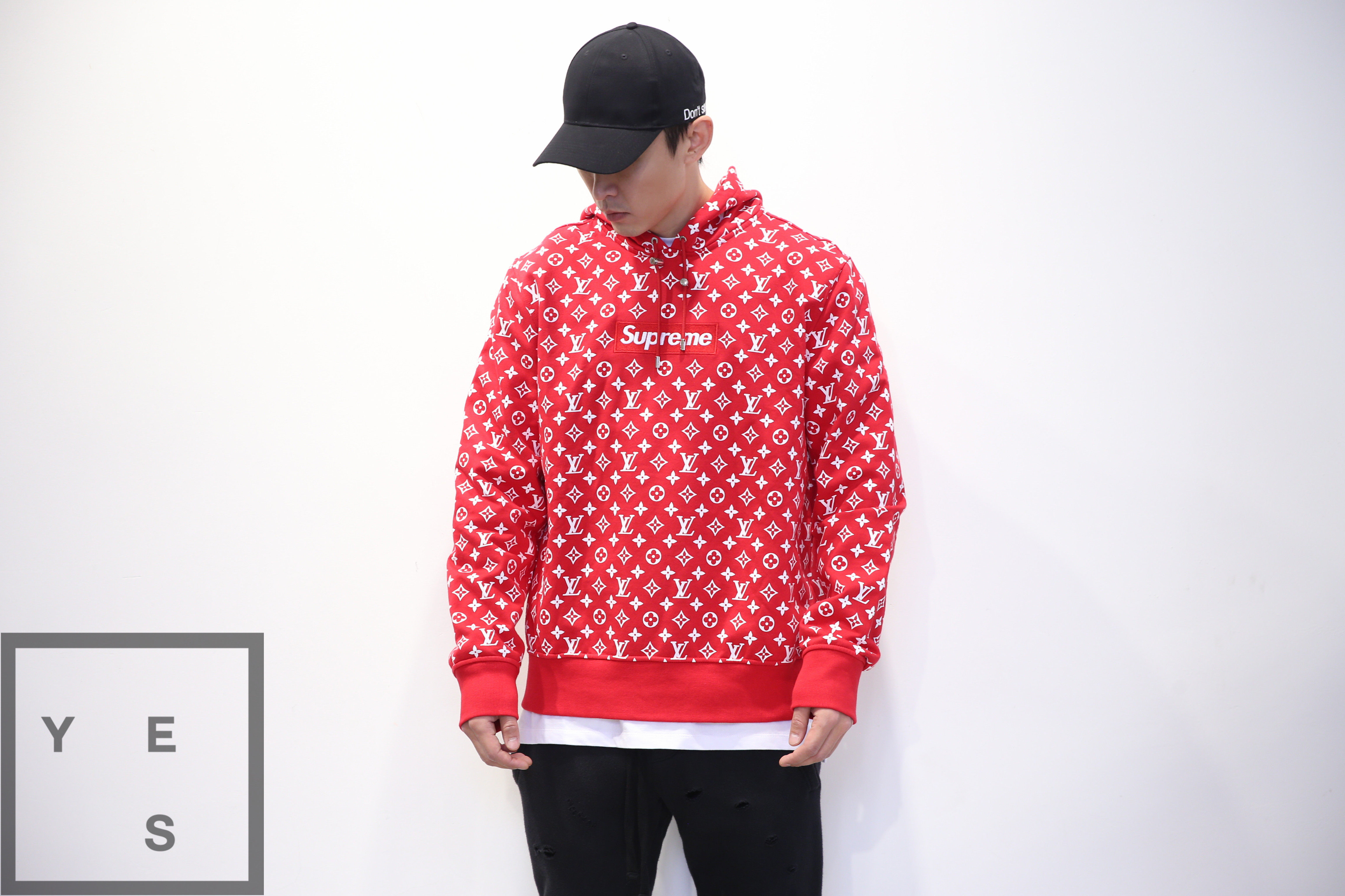 现货Louis Vuitton Supreme box logo hoodie lv联名红色卫衣帽衫