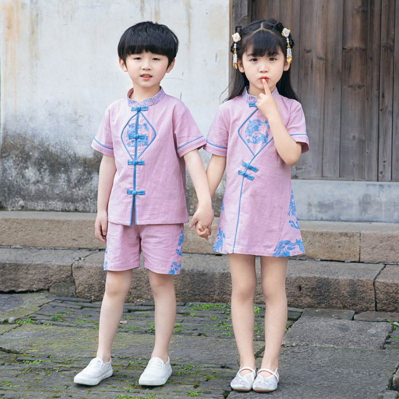 School Uniform Suit Elementary School Students Summer China Wind Banfu Kindergarten Garden Suit Summer Clothing Country School Chinese Suit Children Performance Clothes