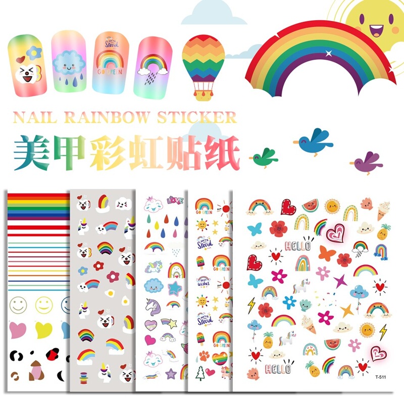 Internet Celebrity New Style Xiaohongshu Rainbow Nail Stickers, Hyuna's Same Style Nail Stickers with Adhesive Backing, DIY Children's Full Nail Art Internet Celebrity New Style Xiaohongshu Rainbow Nail Stickers, Hyuna's Same Style Nail Stickers with Adhesive Backing, DIY Children's Full Nail Art