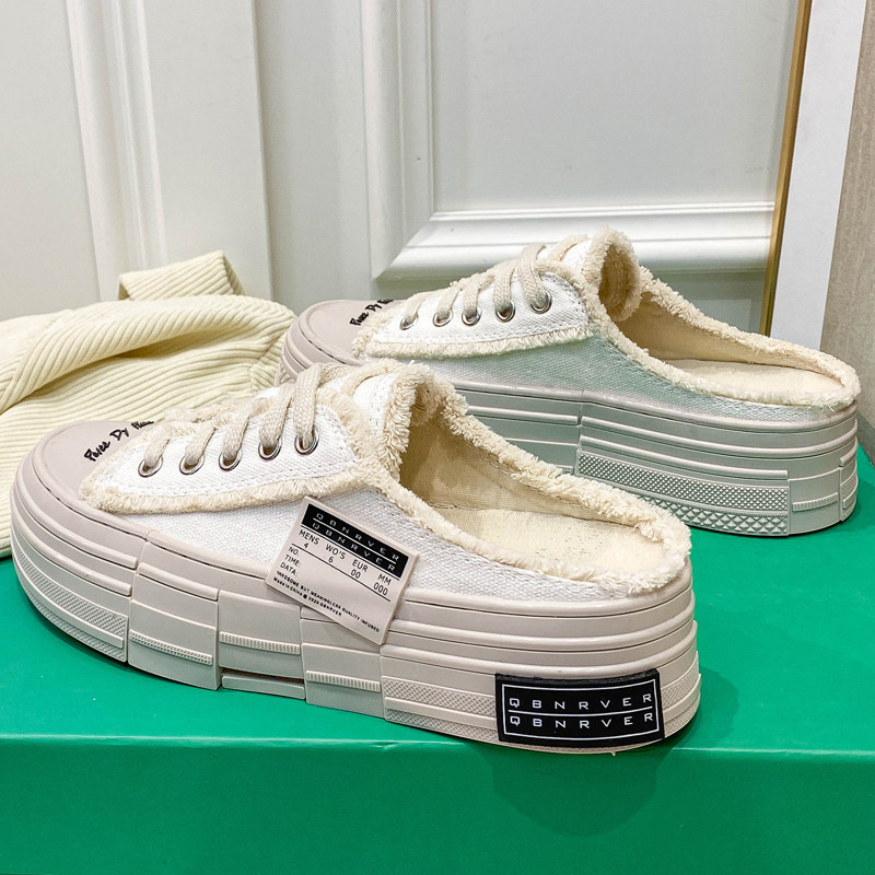 Beggar Sailor Cloth Shoes 2021 Summer Baotou Half slippers female outwear casual heel thick underslite dinghy 