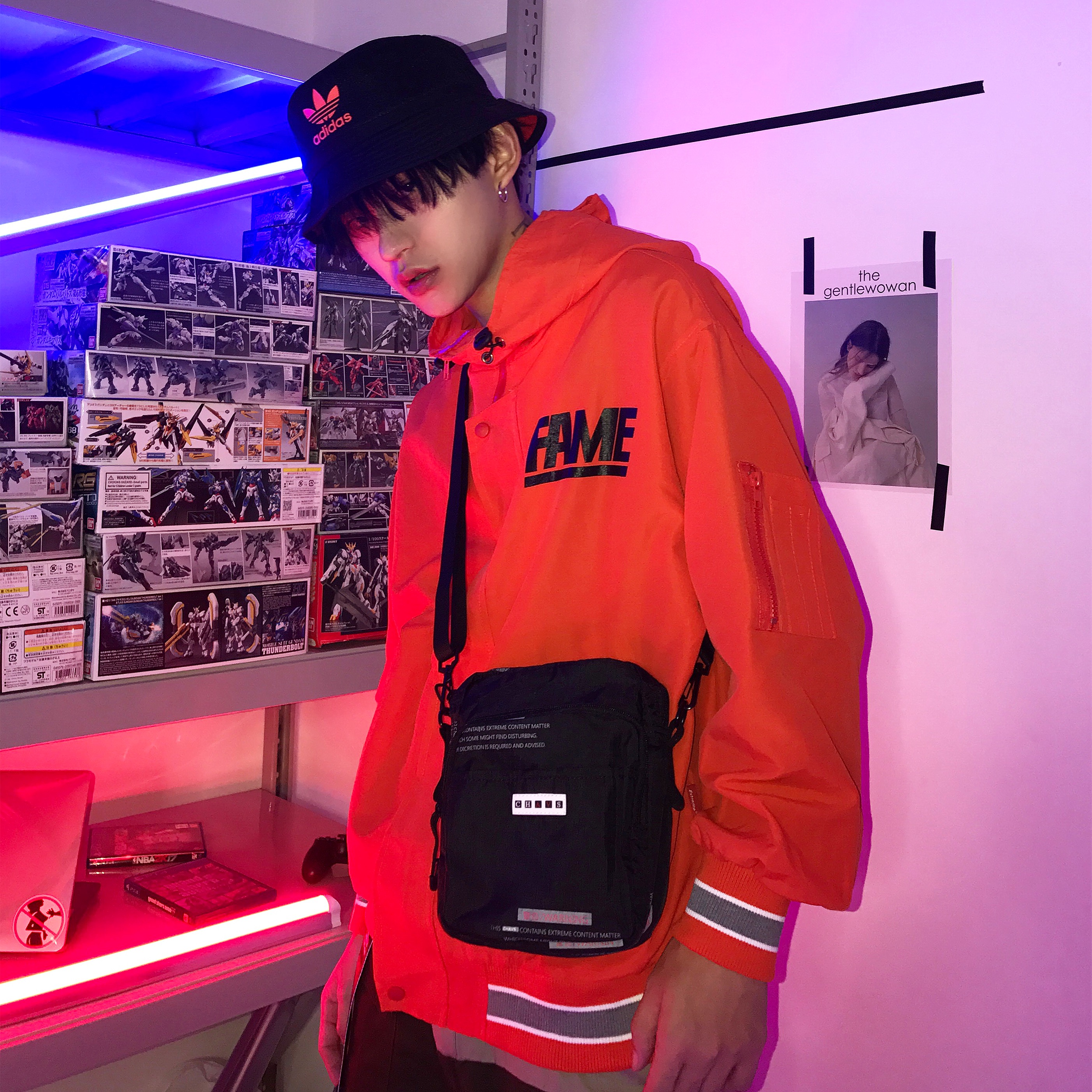 「money X3」定制 FANE连帽嘻哈工装街头潮欧美说唱桔黑外套夹克