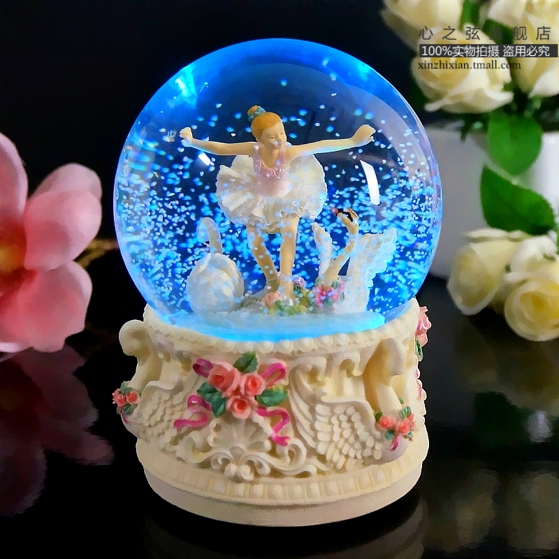 Ballet girl snowflake crystal ball music box rotating dance music box birthday gift for girl children princess
