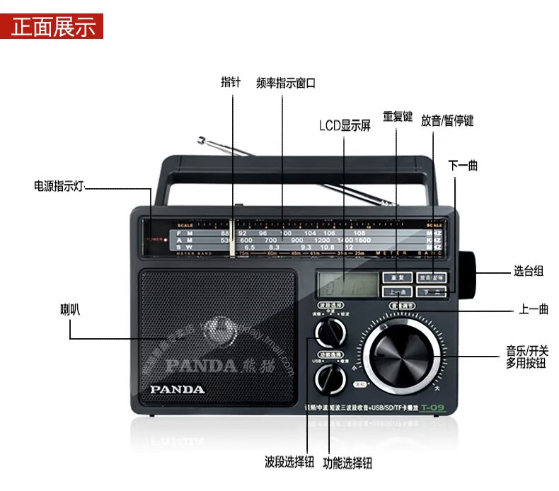 Thẻ PANDA / Panda T-09 Full Band Radio Old Man Máy tính để bàn di động FM Máy phát bán dẫn FM Radio Retro Nhà hát hát cổ điển - Trình phát TV thông minh modem viettel