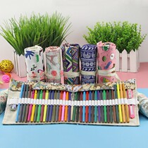 Handmade Canvas Pen Curtain Creative Motif 36 48 72 Holes Optional Color Pencil Paintbrush Stationery Containing Roll Pen Bag