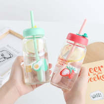 Cute girl glass with straw Simple fresh transparent cup Female ins wind Korean version of student heat-resistant cup