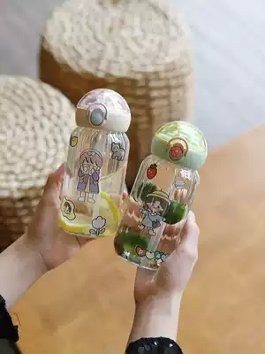 Cute girl portable student straw glass water cup Summer ins wind net red high facial value simple heat-resistant cup