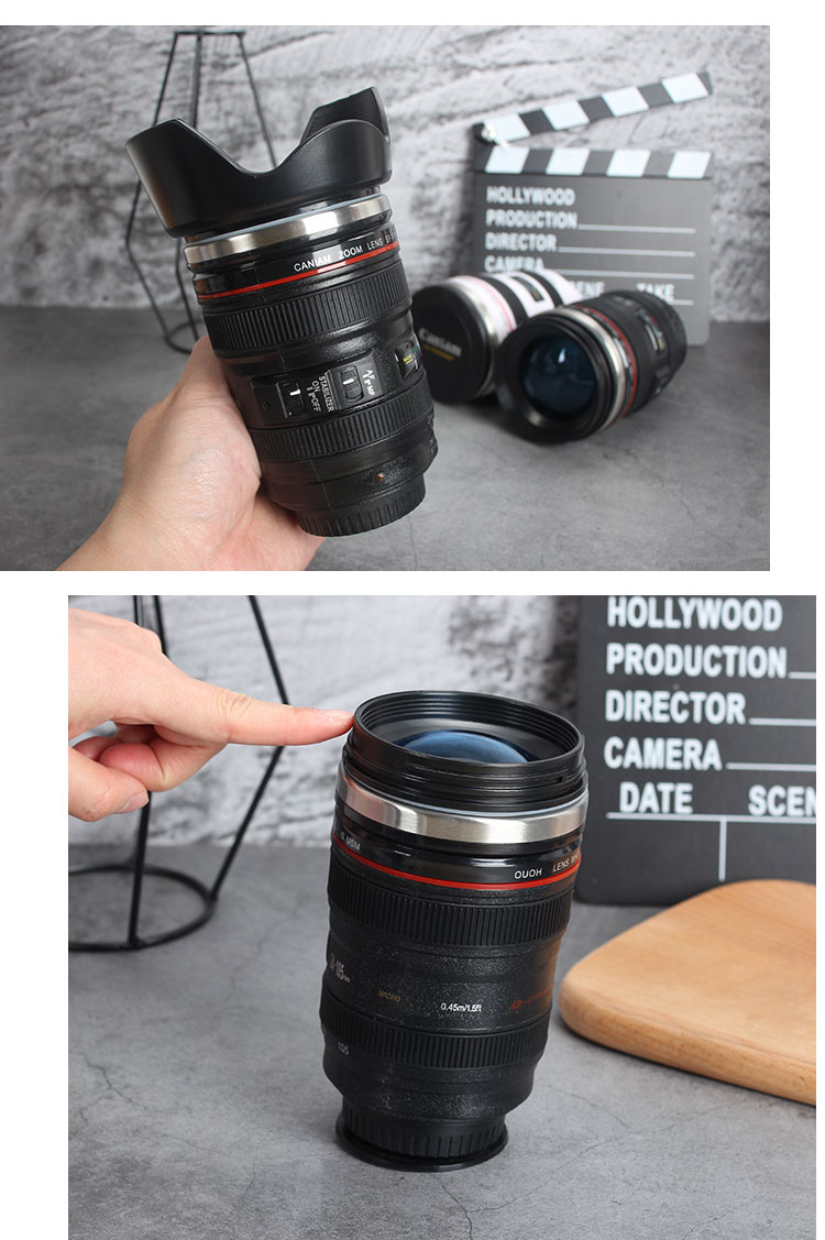 Ống kính DSLR xu hướng cá tính cốc cà phê cầm tay cốc pha điện in lưới màu đỏ sáng tạo cốc máy ảnh - Tách bình tập uống nước cho bé